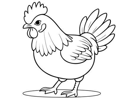 Black and White Cartoon Illustration of Chicken Farm Animal for Coloring Bookのイラスト素材