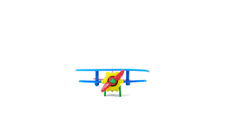 Plastic toy plane on white isolate background, front view