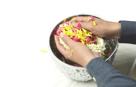 Thai festival Songkran, water blessing ceremonyの写真素材