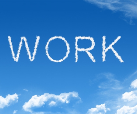 Clouds forming the word work in the skyの写真素材