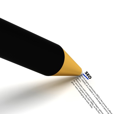 Writing SEO with a pen on white paper- Search engine optimizationの写真素材