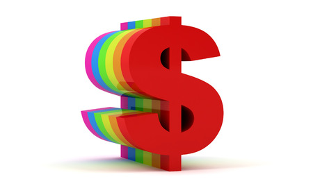 very colorful dollar sign isolated on whiteの写真素材