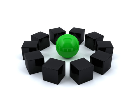 Cubes and a sphere. Group and leader conceptの写真素材