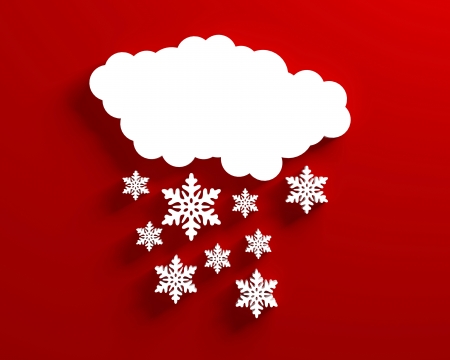 Snow cloud on a christmas red backgroundの写真素材