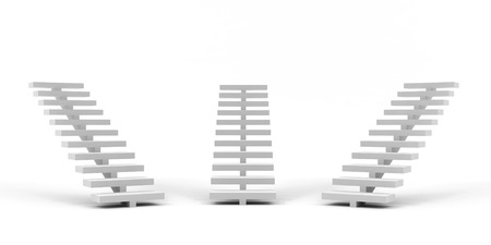 Three white staiways angled in different positionsの写真素材