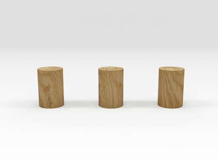 Three wooden blocks isolated on white backgroundの写真素材