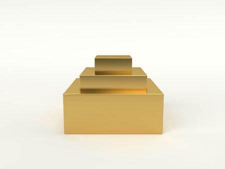 3D computer generated golden podium / pedestal isolated oon white background.の写真素材