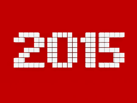 3D generated image of 2015 text on red backgroundの写真素材