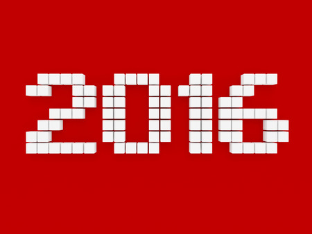 3D generated image of 2016 text on red backgroundの写真素材