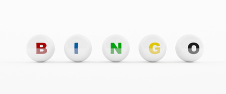3D generated Bingo balls isolated on white backgroundの写真素材