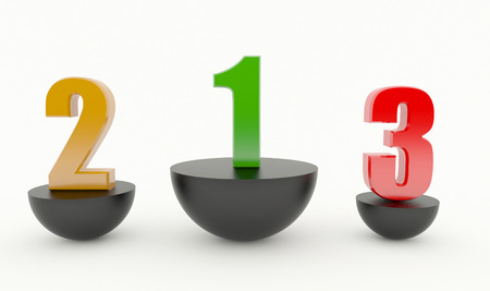 The numbers 123 on a black podium isolated on white.の写真素材