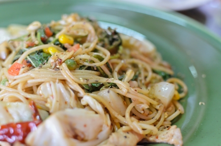 Stir Fried Spicy Spaghetti with porkの写真素材