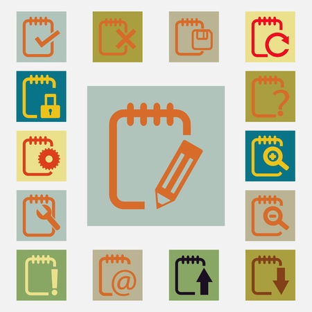 Notepad vector icons set vintage colorのイラスト素材