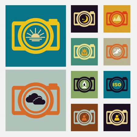 Camera scene icons set vintage colorのイラスト素材