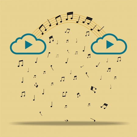 Cloud with music notes, vector vintage colorのイラスト素材