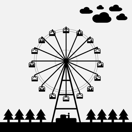 Vector of ferris wheel black and white colorのイラスト素材