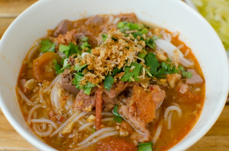 Rice noodles with spicy pork sauce, North thai foodの写真素材