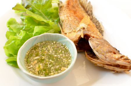 Deep fried fish with  seafood sauces