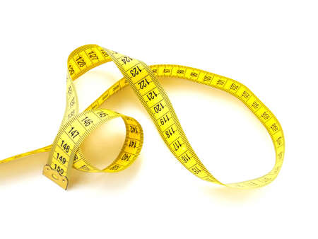 Yellow measuring tape isolated on white background