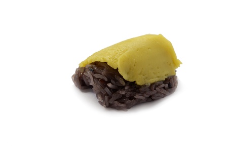 Thai dessert ; black sticky rice with steamed custard の写真素材