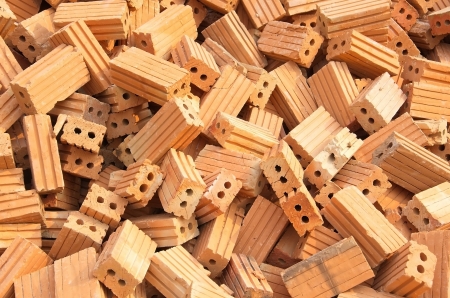 A pile of construction bricks. 