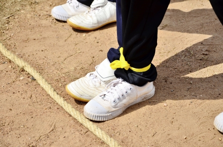 three legs run sport of student の写真素材