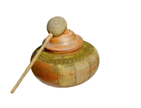 Earthenware for keep water  and  coconut dippep の写真素材