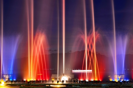 Light and music magic fountain colors at flower winter festival Thai の写真素材