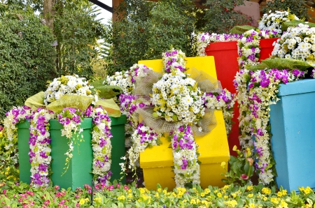 gift decorated with flowers の写真素材