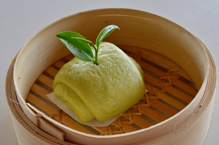 Mantou with green tea.の写真素材