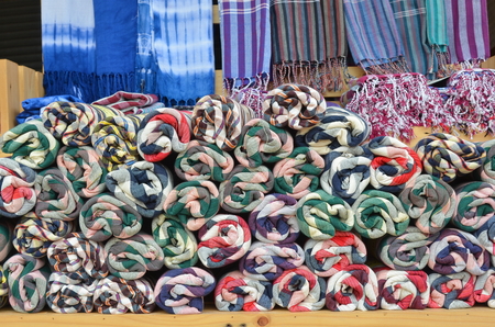 Thai cloths fabric sale in the shop.の写真素材