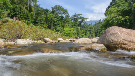 Un-focus image of Brook and rocks in the mountains at Kiriwong village, Nakorn Sri Thammarat., Thailand.の写真素材