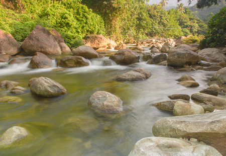 Un-focus image of Brook and rocks in the mountains at Kiriwong village, Nakorn Sri Thammarat., Thailand.の写真素材