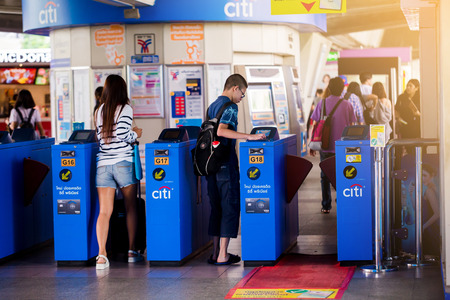 Bangkok Thailand : September 15, 2018 : Ticket barriers  in Skytrain or BTS station,  Chong Nonsi...