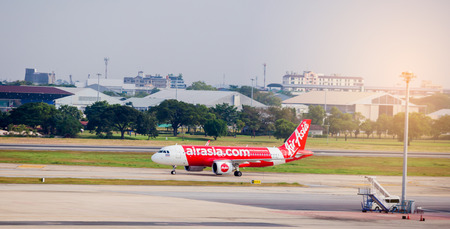 BANGKOK-THAILAND-DECEMBER 7, 2018: Airplane of Air Asia airline in Don Muang airport, Bangkok, Thailand.のeditorial素材