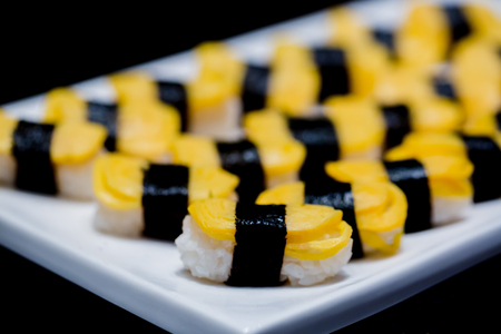 Egg sushi or tamako sushi, Japanese food, Selective focusの写真素材
