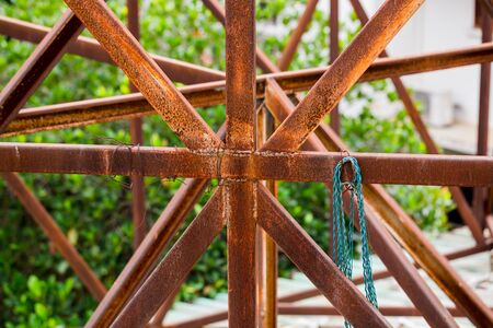Rust on the steel frame of old advertising billboard.の写真素材