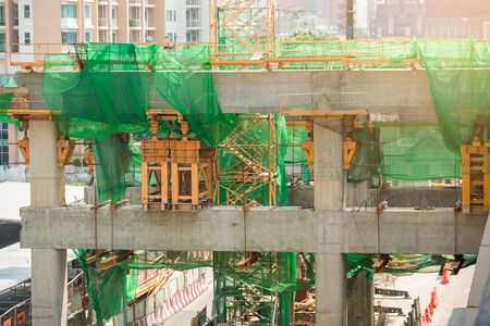 Construction of a mass rail transit line in progress. Construction of electric train construction...