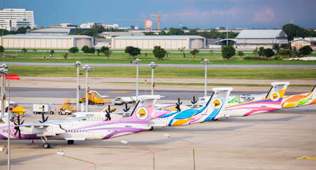 Bangkok, Thailand - June 25, 2020 : Nok Air 's many planes stopped flight in don mueang...