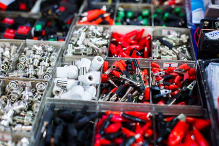 Selective focus to many electronic and electric device connector. Small equipment for use with electronic work and electric work.の写真素材