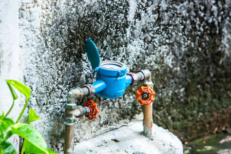 water meter blue color in Bangkok, Thailand.の写真素材