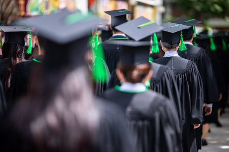 Selective focus to many graduates line up for the graduation ceremony in Bangkok Thailand.