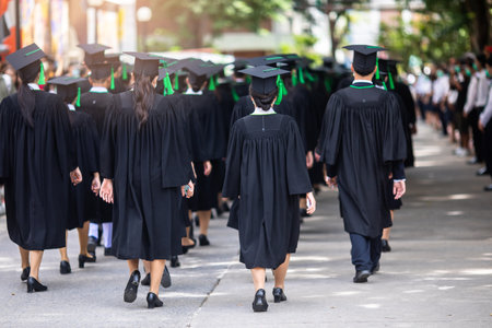 Selective focus to many graduates line up for the graduation ceremony in Bangkok Thailand.の写真素材