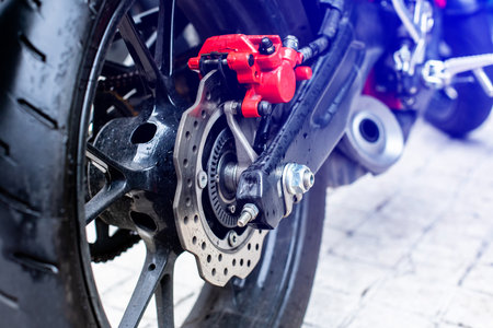 Selective focus to part and accessories of motorcycle. Big bike part.の写真素材