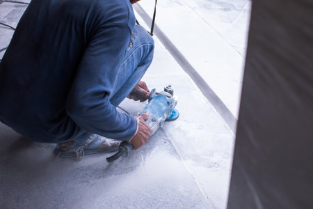 Marble cutting with grinding cutter. Grind granite to a smooth surface. Repair.の写真素材