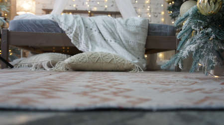 Christmas interior, New Years bed. festive decorationの写真素材