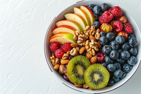 Yogurt bowl with fruits topping healthy food and diet conceptの素材