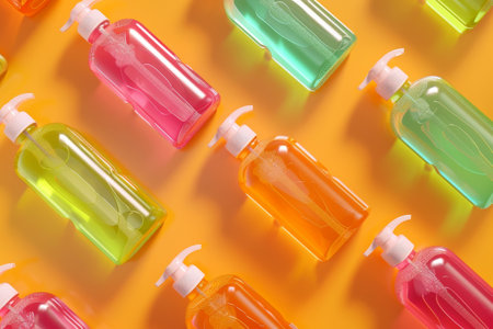 3d illustration of shampoo bottles backgroundの素材