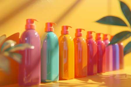 3d illustration of shampoo bottles backgroundの素材