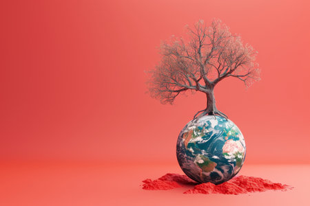 Dead trees growing on globeの素材